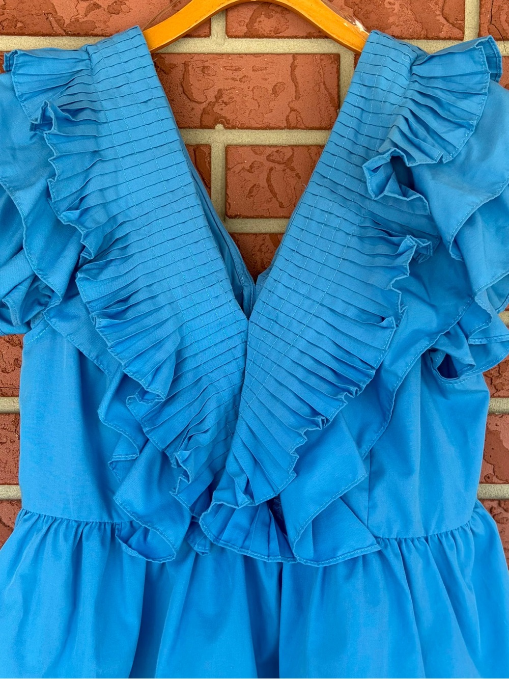 entro Bright Blue Ruffled V-Neck Peplum Blouse - Picture 2 of 4